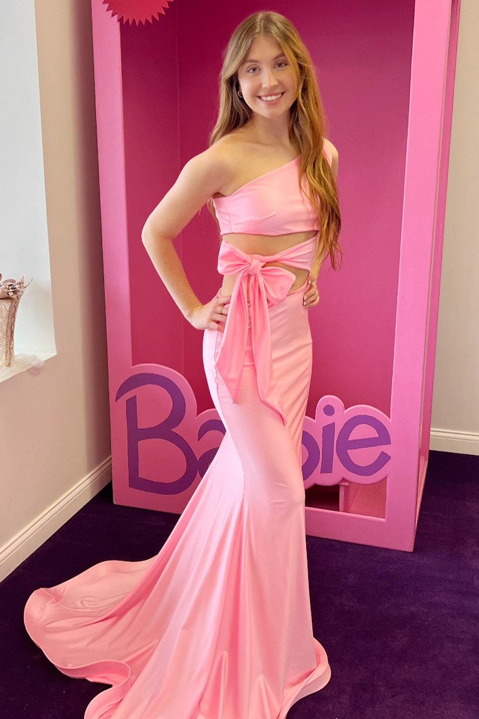 Melanie | Vestido de fiesta largo rosa de corte trompeta con un solo hombro