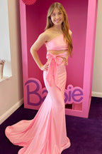 Melanie | Vestido de fiesta largo rosa de corte trompeta con un solo hombro