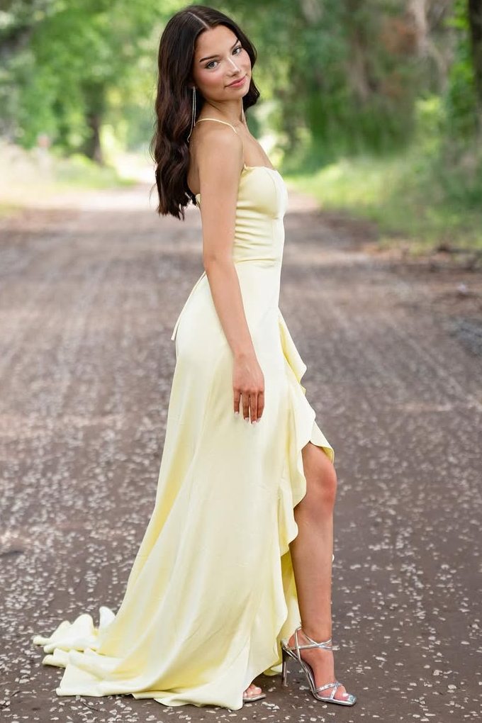 Sophianne | Gelbes Meerjungfrau-Ballkleid aus Satin mit Spaghettiträgern
