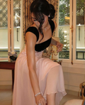 Elegante vestido de fiesta con tirantes finos, rosa, corte A, vestido de noche largo Y7900