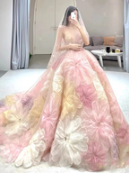 Vestido de fiesta floral de princesa de ensueño, vestido de fiesta de noche sin tirantes, vestido de novia Y8289
