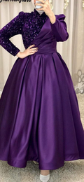Abendkleider für Hochzeit Abschlussball Langarm Plus Size Lila Luxus Elegant Damen Y4999