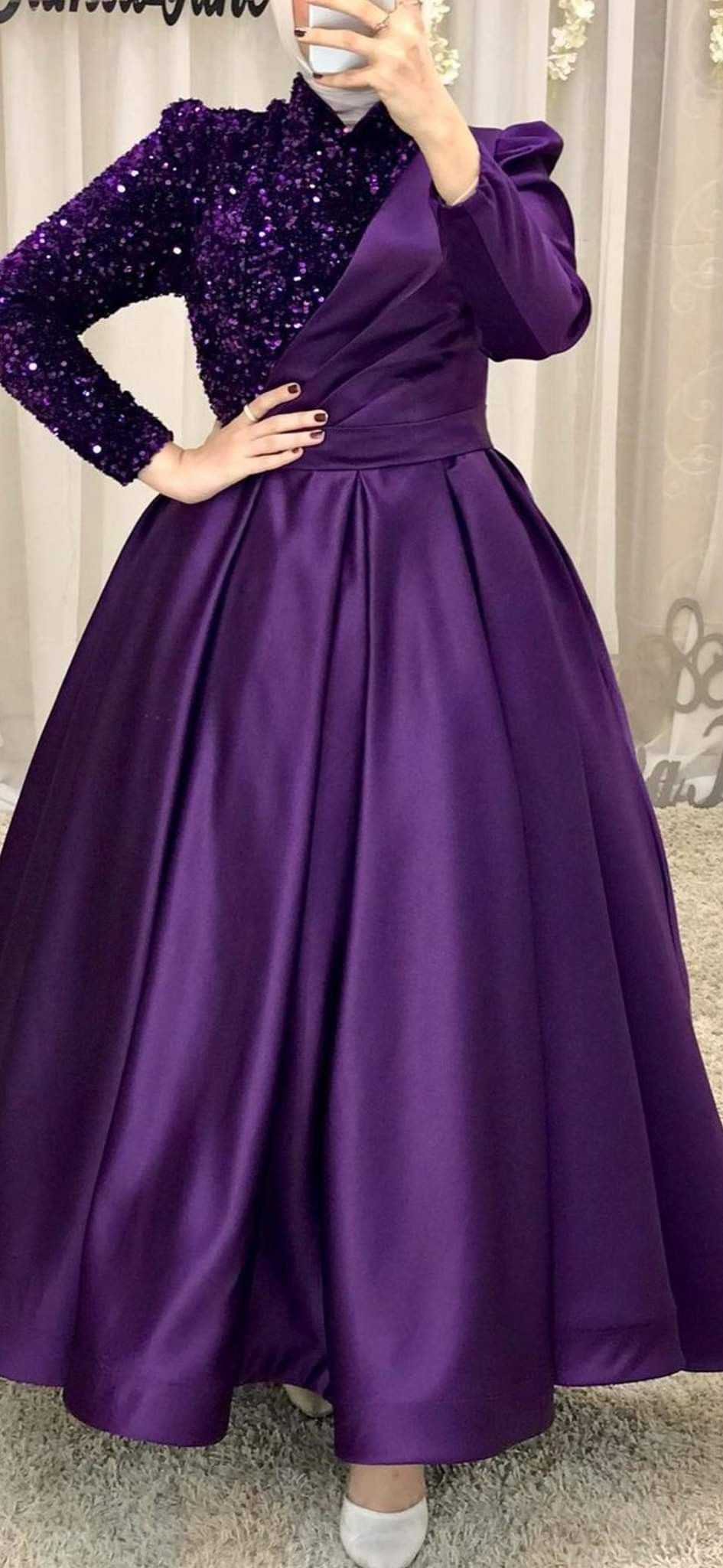 Abendkleider für Hochzeit Abschlussball Langarm Plus Size Lila Luxus Elegant Damen Y4999