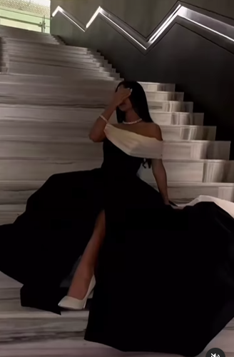 Vestidos de fiesta de satén blanco y negro de lujo con cola desmontable, vestido de noche para cóctel hecho a medida Y5025