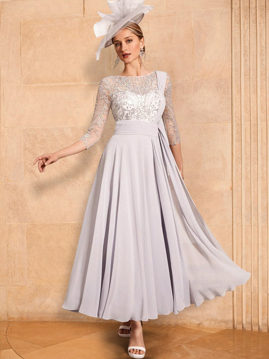 Vestidos de madre de la novia de manga larga con corte A/princesa y apliques