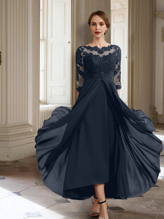Vestidos de madre de la novia de manga larga con corte A/princesa y apliques