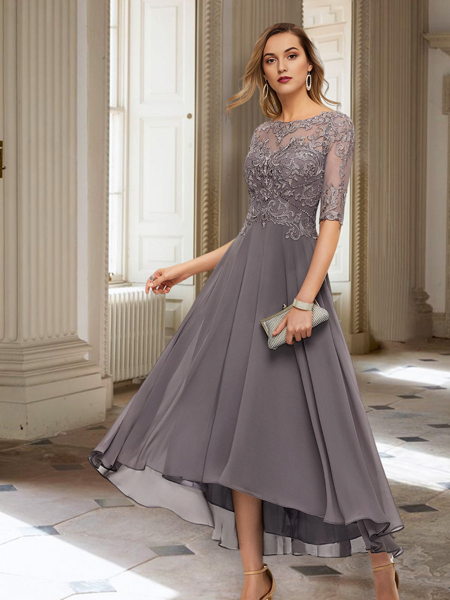 Vestidos de madre de la novia de corte A/princesa con media manga y apliques