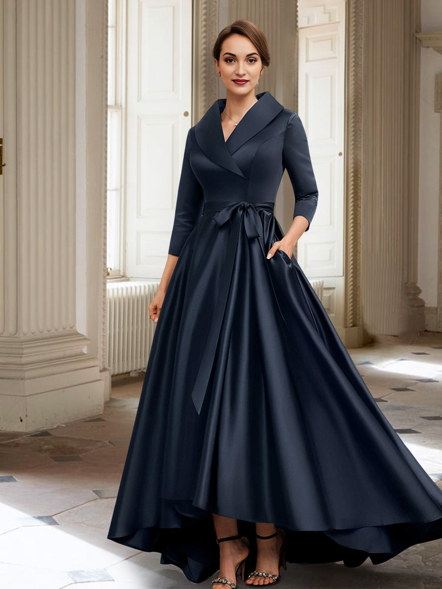 Vestidos de madre de la novia de corte A/princesa, mangas largas, con bolsillos y cinturón