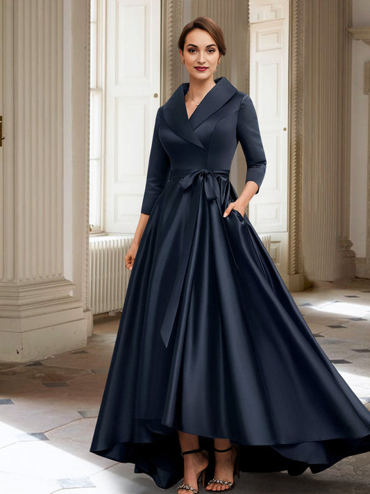 Vestidos de madre de la novia de corte A/princesa, mangas largas, con bolsillos y cinturón