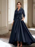 Vestidos de madre de la novia de corte A/princesa, mangas largas, con bolsillos y cinturón
