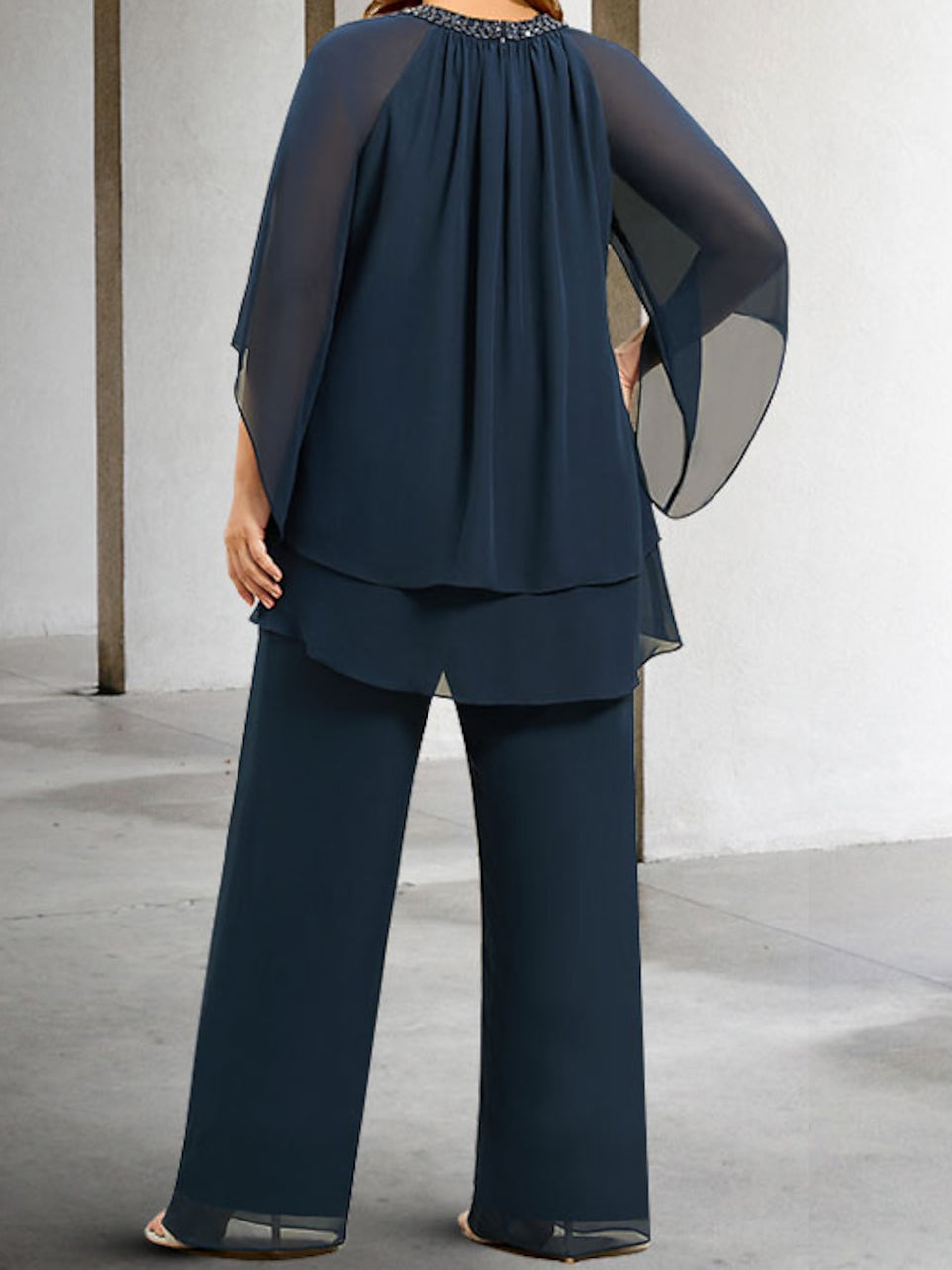 Chiffon-Hosenanzüge für die Brautmutter mit Pailletten 