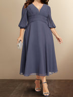 Vestidos de madre de la novia con corte A/princesa y escote en V