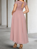 Vestidos de madre de la novia de manga corta, corte princesa/A, con apliques