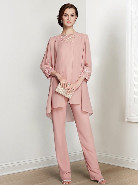 Chiffon-Hosenanzüge mit langen Ärmeln für die Mutter der Braut mit Jacke 