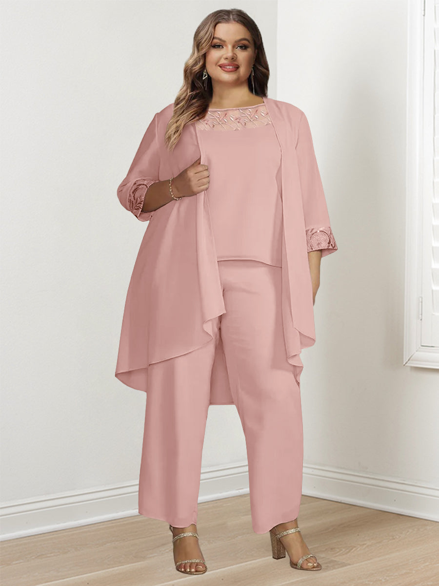 Trajes de gasa de manga larga para madre de la novia con pantalón y chaqueta
