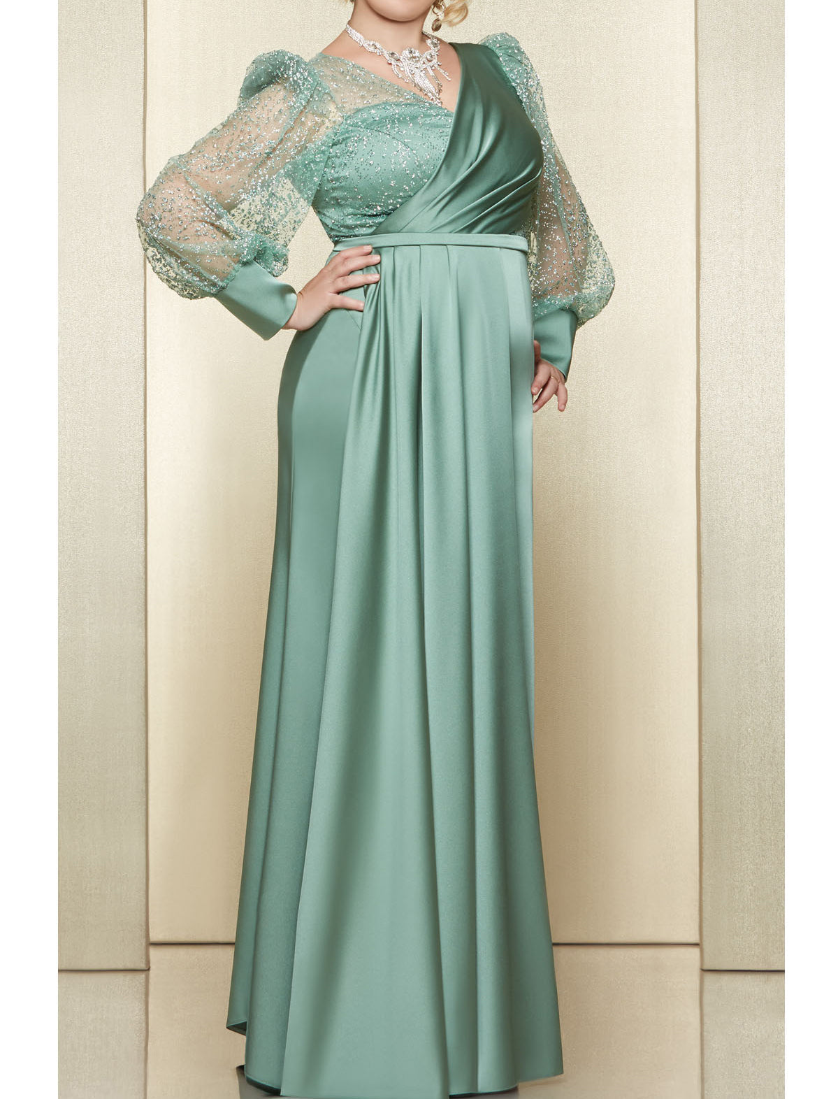 Vestidos de madre de la novia con escote en V, corte princesa y lentejuelas