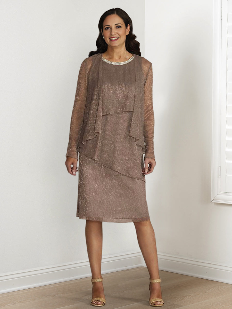 Vestidos de madre de la novia con corte tubo/columna, lentejuelas y chaqueta
