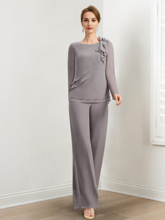 Chiffon-Hosenanzüge für die Mutter der Braut mit Perlen und Rüschen 