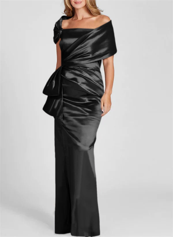 Vestidos para madre de la novia con corte tubo/columna, hombros descubiertos y largo hasta el suelo