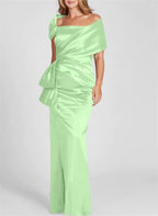 Vestidos para madre de la novia con corte tubo/columna, hombros descubiertos y largo hasta el suelo