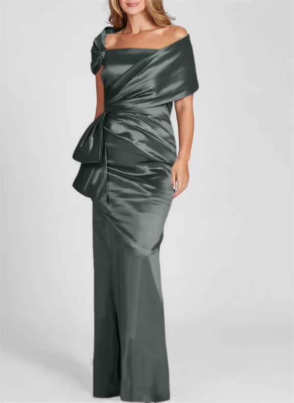 Vestidos para madre de la novia con corte tubo/columna, hombros descubiertos y largo hasta el suelo