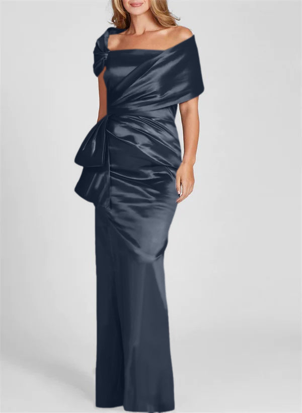 Vestidos para madre de la novia con corte tubo/columna, hombros descubiertos y largo hasta el suelo
