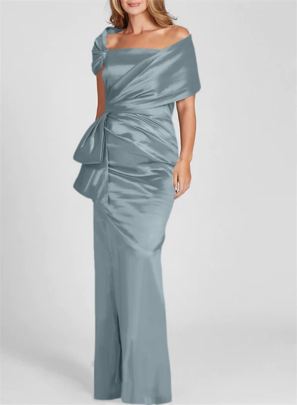 Vestidos para madre de la novia con corte tubo/columna, hombros descubiertos y largo hasta el suelo