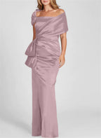 Vestidos para madre de la novia con corte tubo/columna, hombros descubiertos y largo hasta el suelo