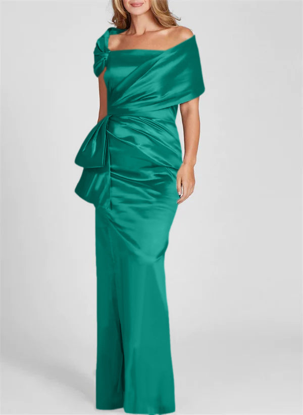 Vestidos para madre de la novia con corte tubo/columna, hombros descubiertos y largo hasta el suelo