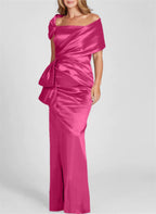 Vestidos para madre de la novia con corte tubo/columna, hombros descubiertos y largo hasta el suelo
