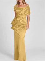 Vestidos para madre de la novia con corte tubo/columna, hombros descubiertos y largo hasta el suelo
