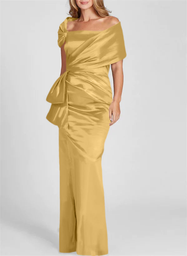 Vestidos para madre de la novia con corte tubo/columna, hombros descubiertos y largo hasta el suelo