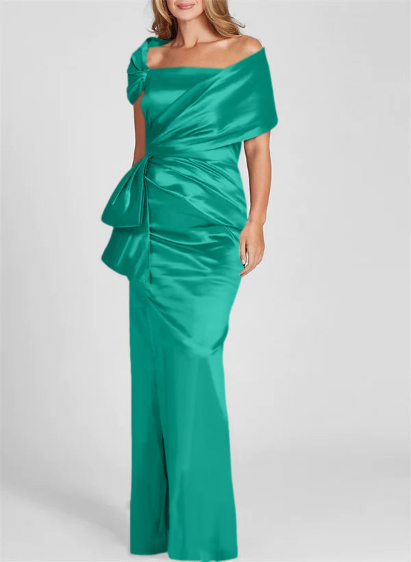 Vestidos para madre de la novia con corte tubo/columna, hombros descubiertos y largo hasta el suelo