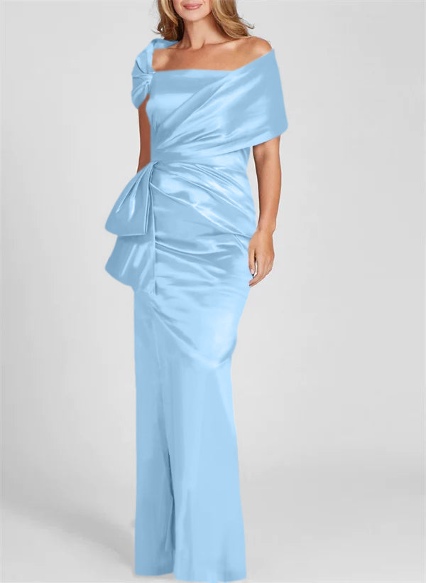 Vestidos para madre de la novia con corte tubo/columna, hombros descubiertos y largo hasta el suelo