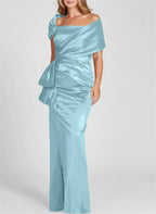 Vestidos para madre de la novia con corte tubo/columna, hombros descubiertos y largo hasta el suelo