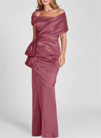Vestidos para madre de la novia con corte tubo/columna, hombros descubiertos y largo hasta el suelo