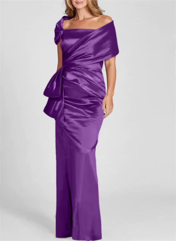 Vestidos para madre de la novia con corte tubo/columna, hombros descubiertos y largo hasta el suelo