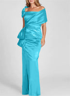 Vestidos para madre de la novia con corte tubo/columna, hombros descubiertos y largo hasta el suelo