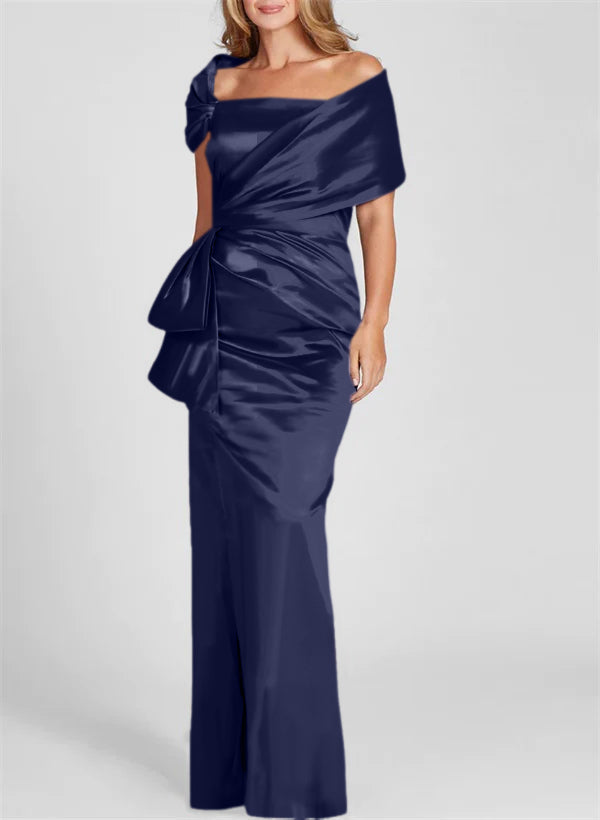 Vestidos para madre de la novia con corte tubo/columna, hombros descubiertos y largo hasta el suelo