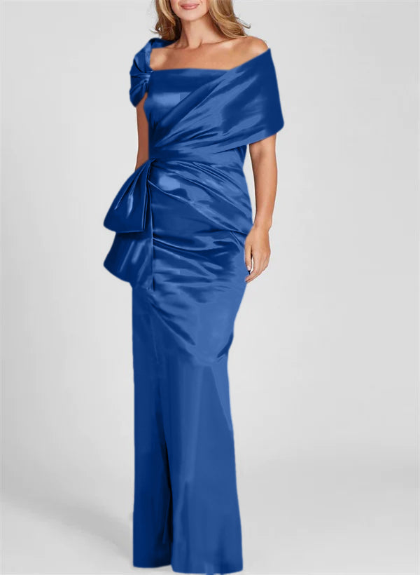 Vestidos para madre de la novia con corte tubo/columna, hombros descubiertos y largo hasta el suelo