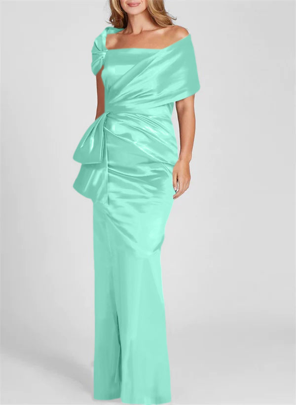 Vestidos para madre de la novia con corte tubo/columna, hombros descubiertos y largo hasta el suelo