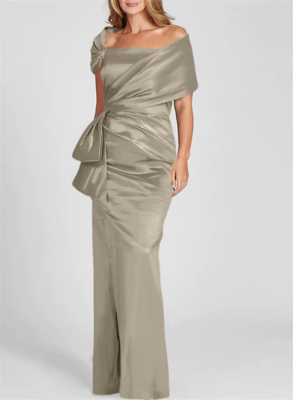 Vestidos para madre de la novia con corte tubo/columna, hombros descubiertos y largo hasta el suelo
