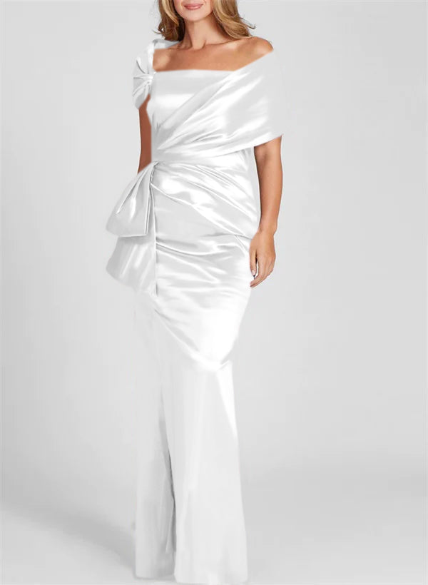 Vestidos para madre de la novia con corte tubo/columna, hombros descubiertos y largo hasta el suelo