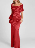 Vestidos para madre de la novia con corte tubo/columna, hombros descubiertos y largo hasta el suelo