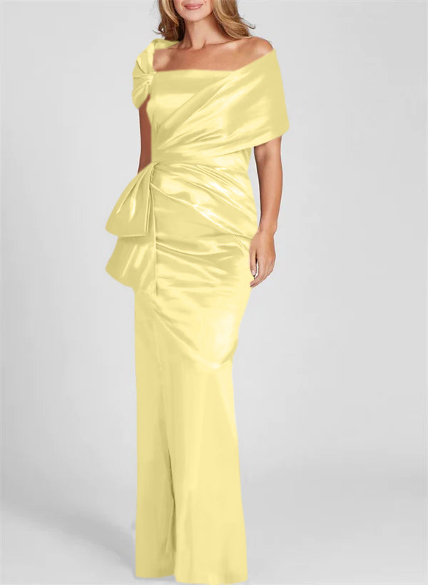 Vestidos para madre de la novia con corte tubo/columna, hombros descubiertos y largo hasta el suelo