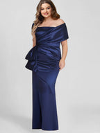 Vestidos para madre de la novia con corte tubo/columna, hombros descubiertos y largo hasta el suelo