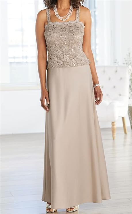 Vestidos para madre de la novia con tirantes finos, corte tubo/columna y largo hasta el suelo