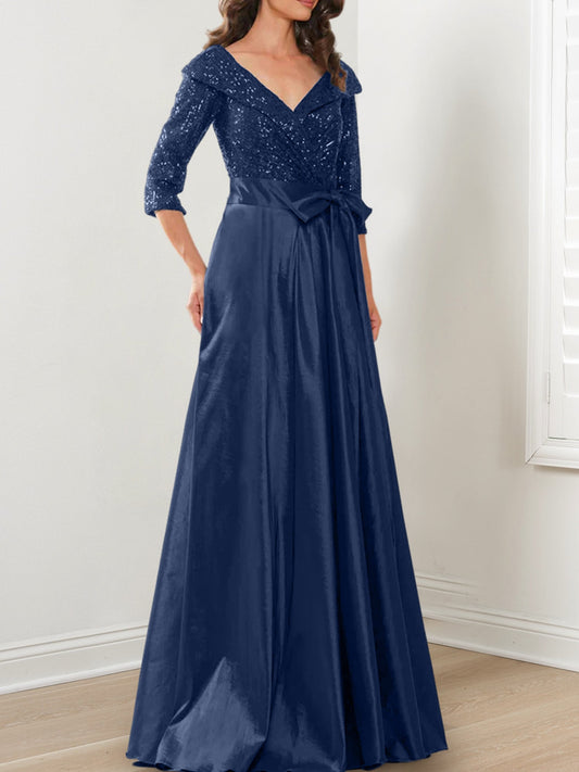 Vestidos de madre de la novia de corte A/princesa, escote en V y largo hasta el suelo