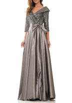 Vestidos de madre de la novia de corte A/princesa, escote en V y largo hasta el suelo