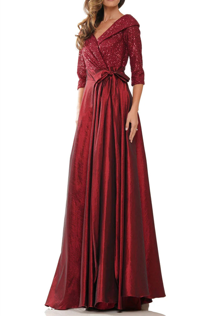 Vestidos de madre de la novia de corte A/princesa, escote en V y largo hasta el suelo